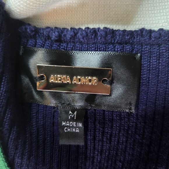 Alexia Admor Navy Ribbed Knit Midi Dress Gold Button Trim Preppy Chic Size M - Picture 2 of 12